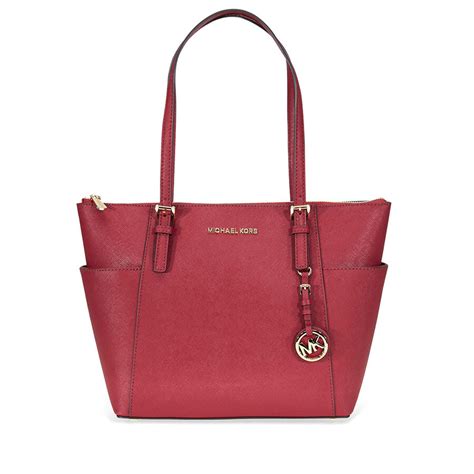 michael kors jet set leather tote maroon 30f2gttt8l-550|Michael Kors saffiano leather.